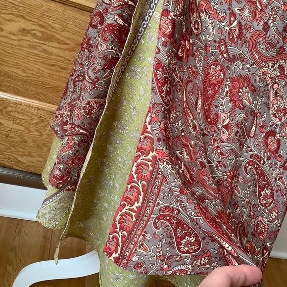 VINTAGE Lime/Maroon Paisley Wrap Midi Skirt OS - Picture 8 of 11